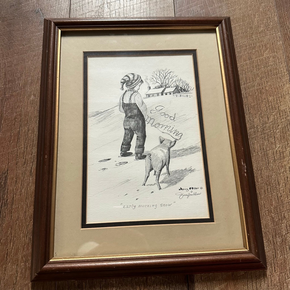 Signed Jerry Miller “Early Morning Snow” Framed Print – Cary, North Carolina